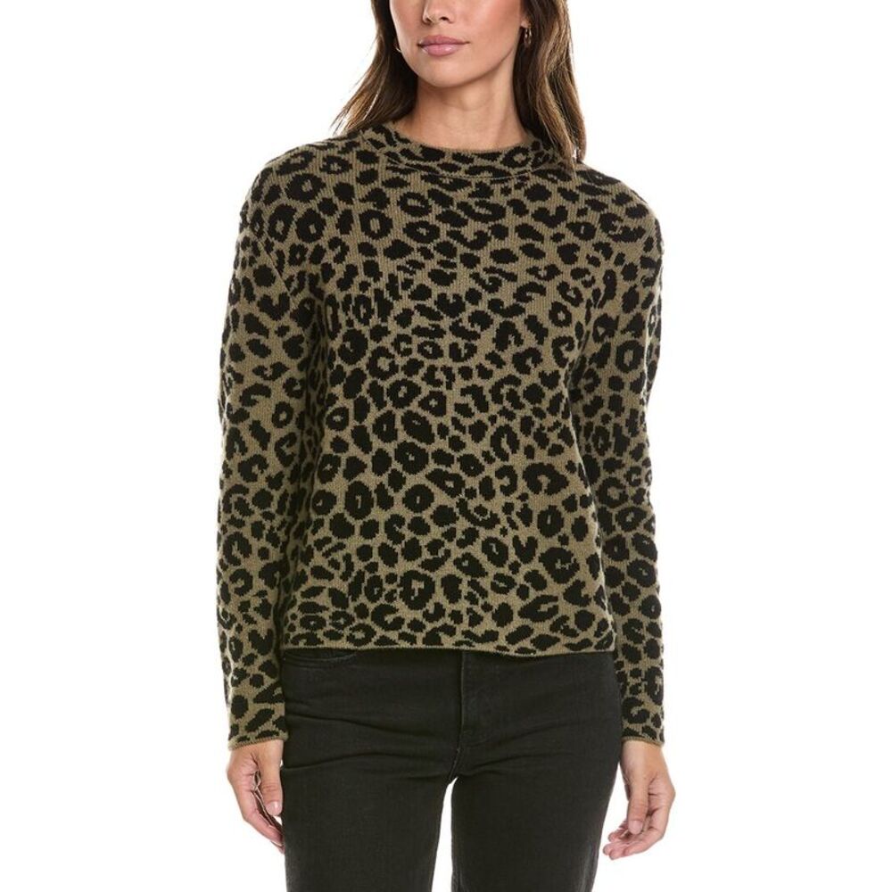 Alashan Cashmere Womens  Sasha Leopard Crew Cashmere Sweater, Black